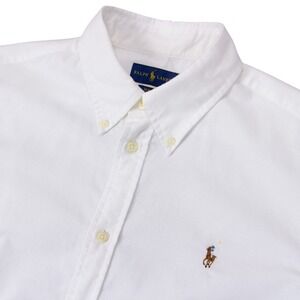 Polo Ralph Lauren Mens L Slim Fit White Short Sleeve Oxford Button Down Shirt